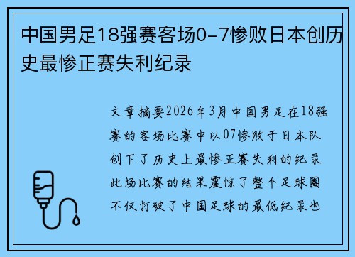 中国男足18强赛客场0-7惨败日本创历史最惨正赛失利纪录